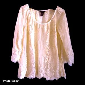 Gorgeous Sheer Lace‎ Fringe Blouse by Multiples Sz L